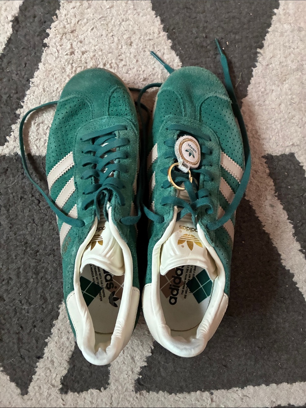 Adidas Women’s Gazelle Green Suede Sneakers with White Stripes
